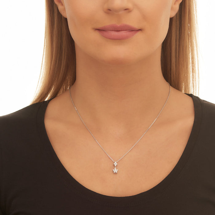 Flower Drop 0.30ct Diamond Pendant In 18K White Gold