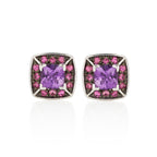 Amethyst and Pink Sapphire Stud Earrings in 18K White Gold