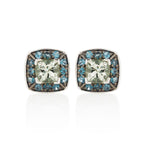 Green Amethyst and London Blue Topaz Stud Earrings in 18K White Gold