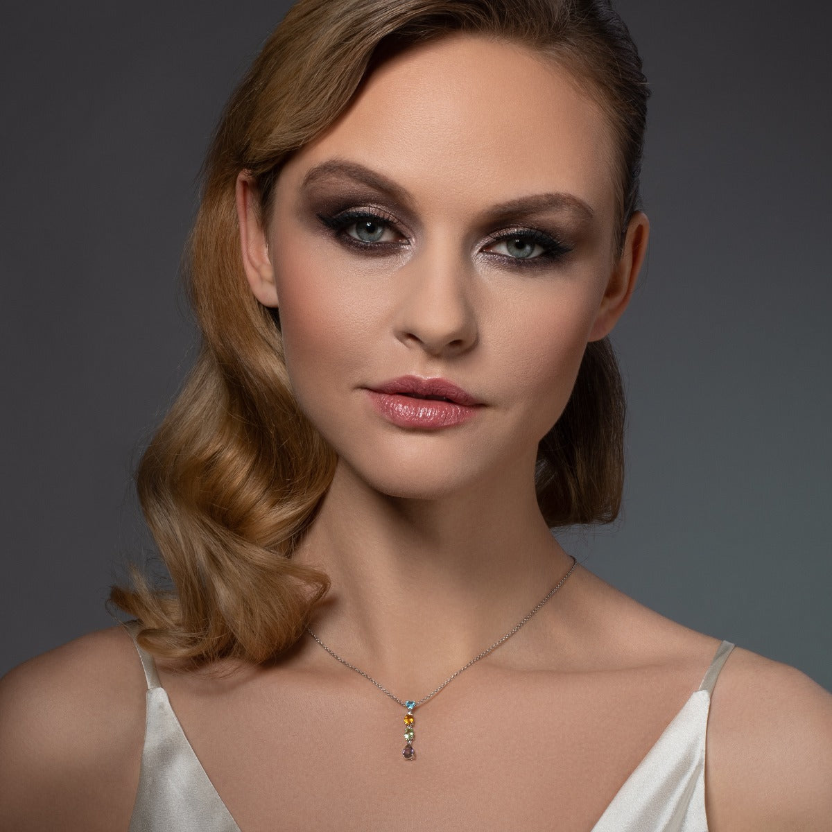 Sterling Silver Multicoloured Drop Pendant Necklace