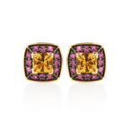 Citrine and Pink Sapphire Stud Earrings in 18K Yellow Gold