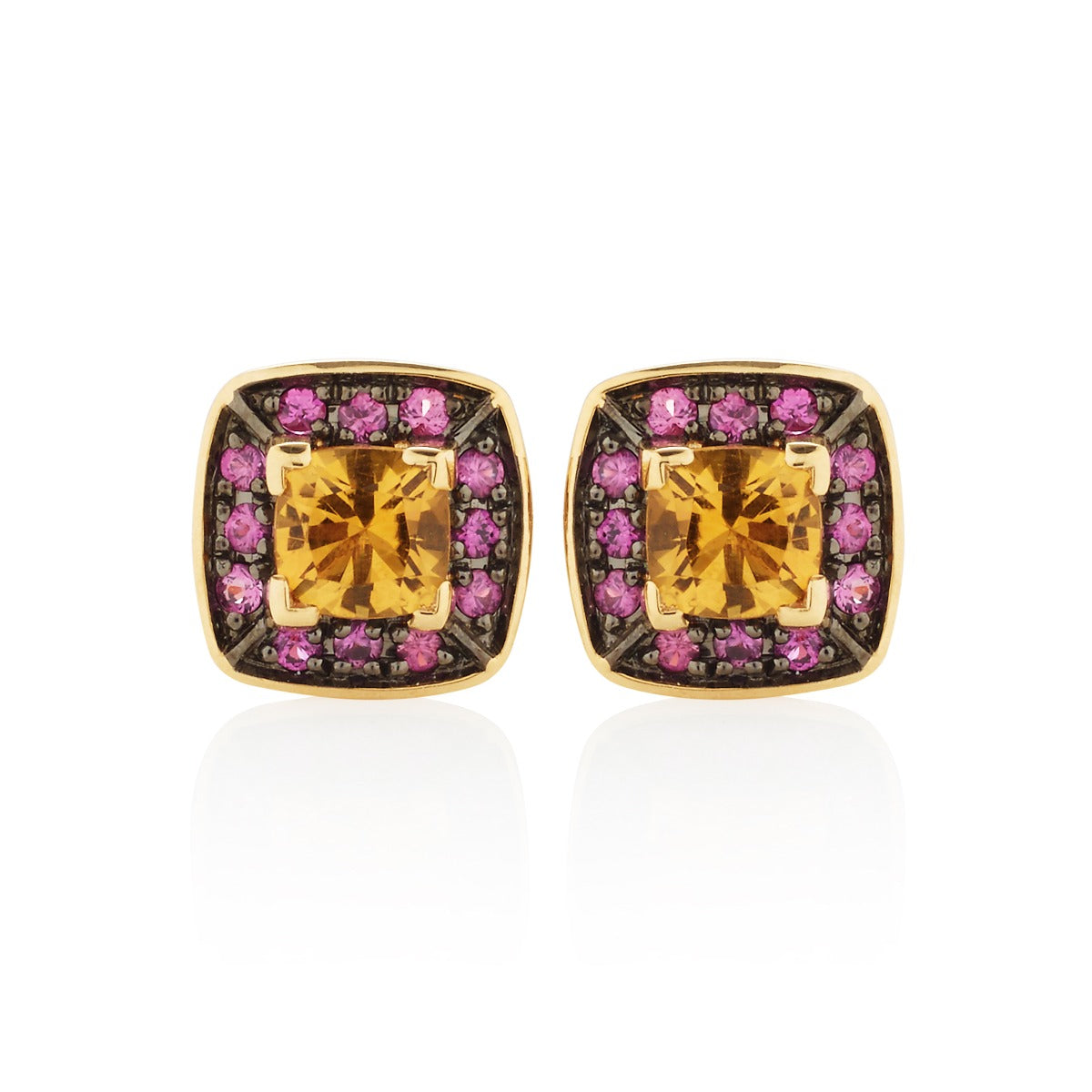 Citrine and Pink Sapphire Stud Earrings in 18K Yellow Gold