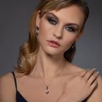 Sterling Silver Dew Drop Pendant Necklace With Blue Stones