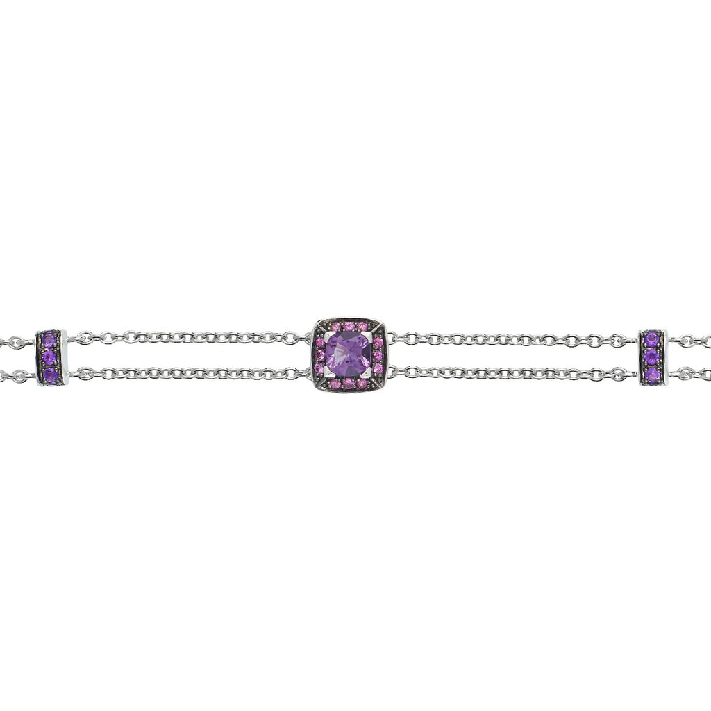 Amethyst and Pink Sapphire Bracelet in 18K White Gold