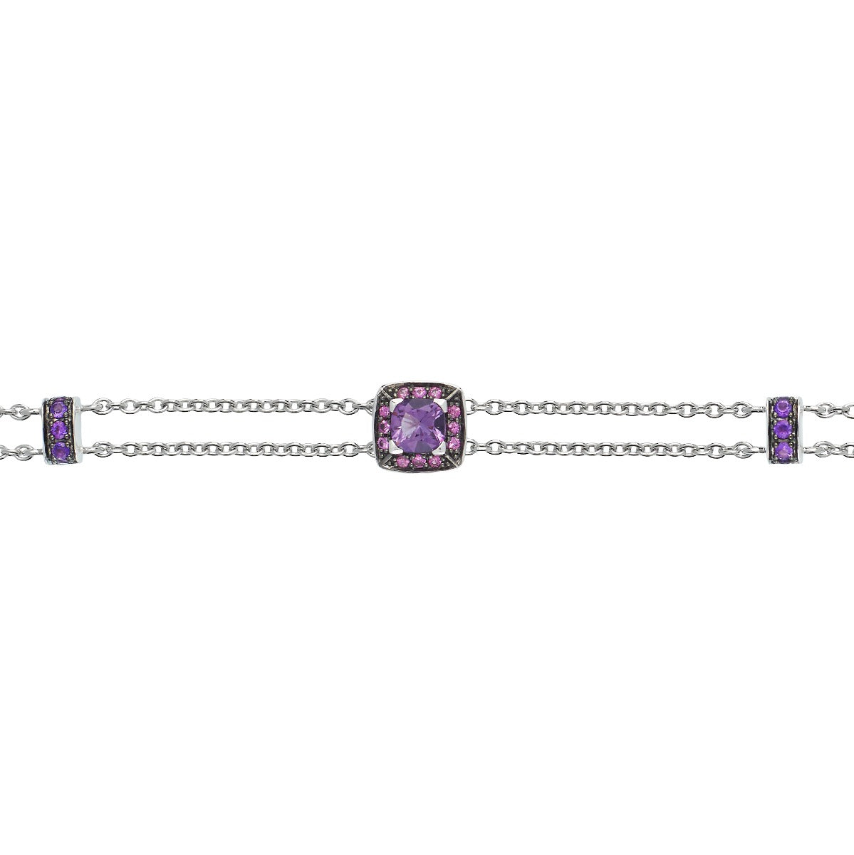 Amethyst and Pink Sapphire Bracelet in 18K White Gold
