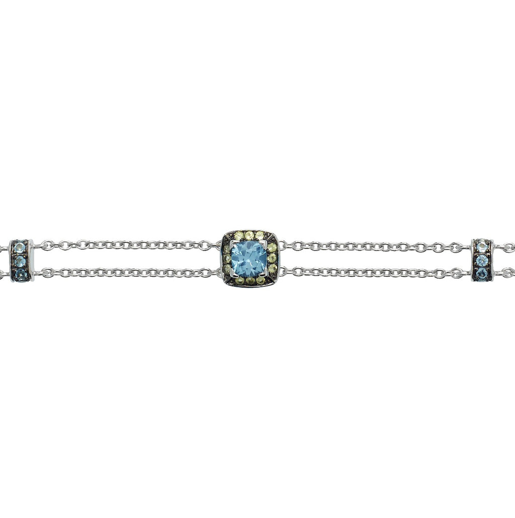 Swiss Blue Topaz and Peridot Bracelet in 18K White Gold