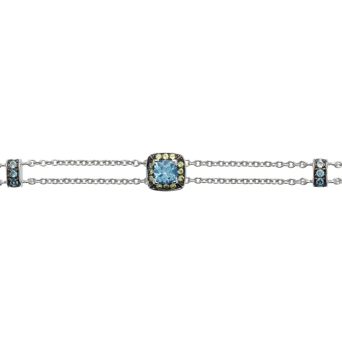 Swiss Blue Topaz and Peridot Bracelet in 18K White Gold
