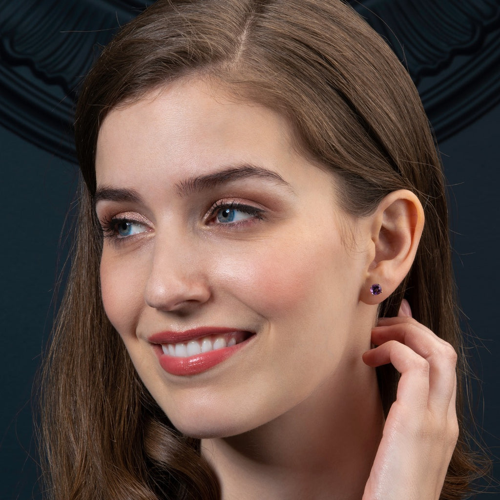 1.50ct Amethyst Solitaire Stud Earrings In 9K Yellow Gold