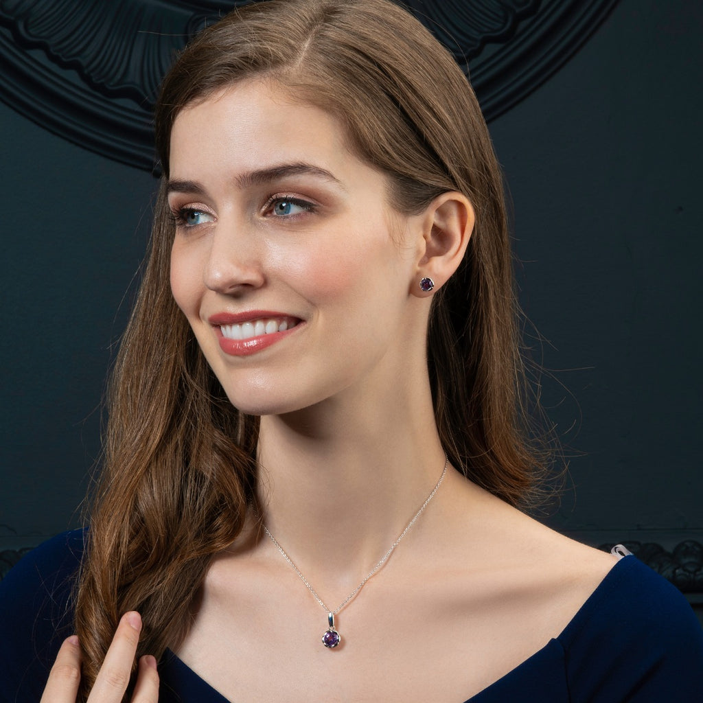 Round Amethyst Pendant Necklace in Sterling Silver