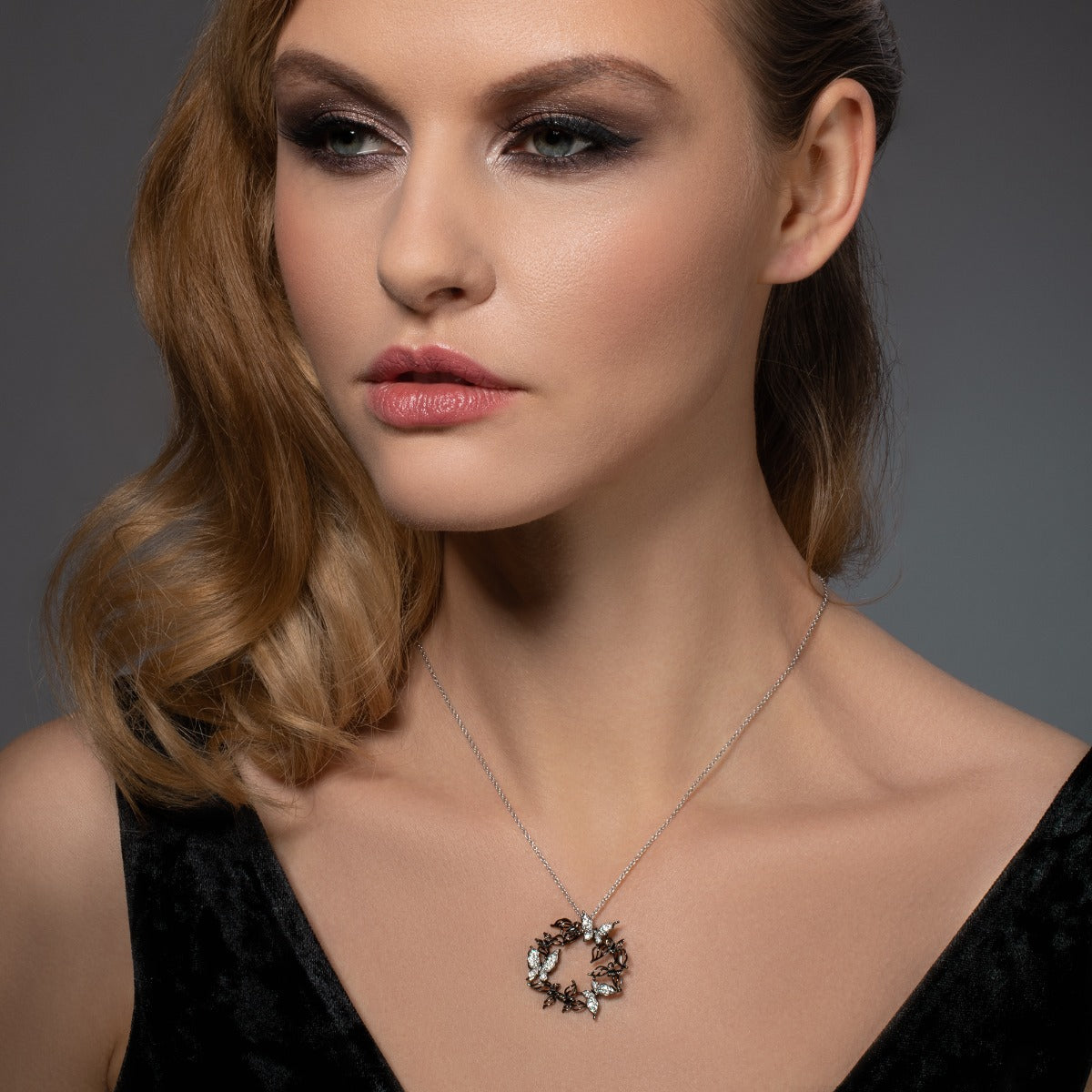 Sterling Silver Large Black And Silver Pendant Necklace