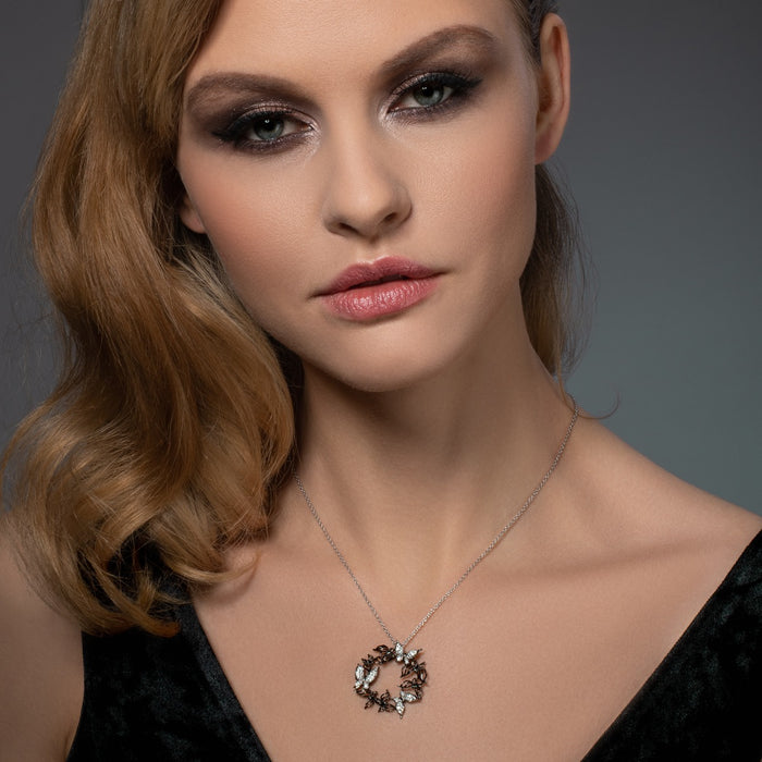 Sterling Silver Large Black And Silver Pendant Necklace