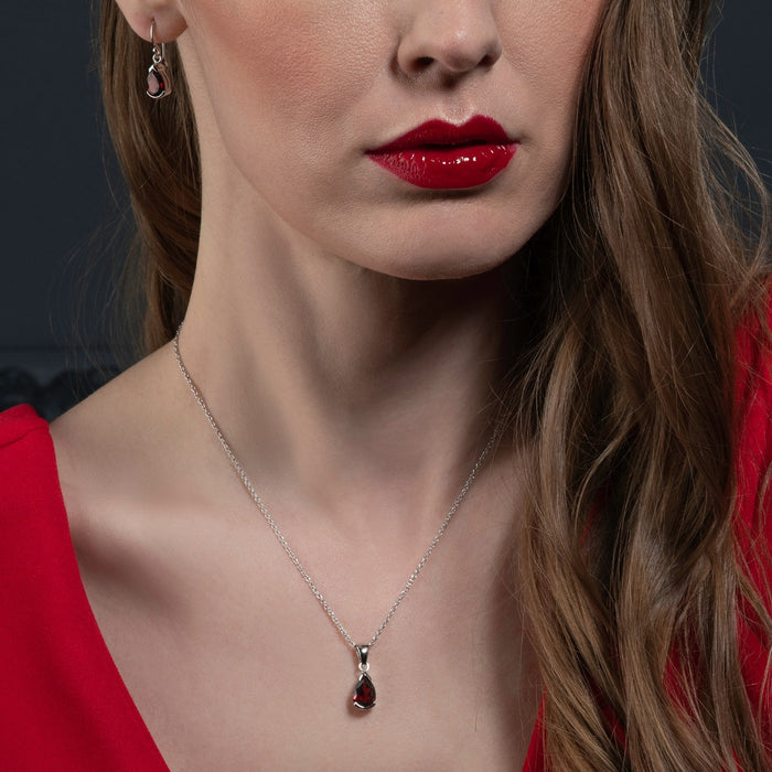 Pear Shaped Garnet Pendant Necklace in Sterling Silver