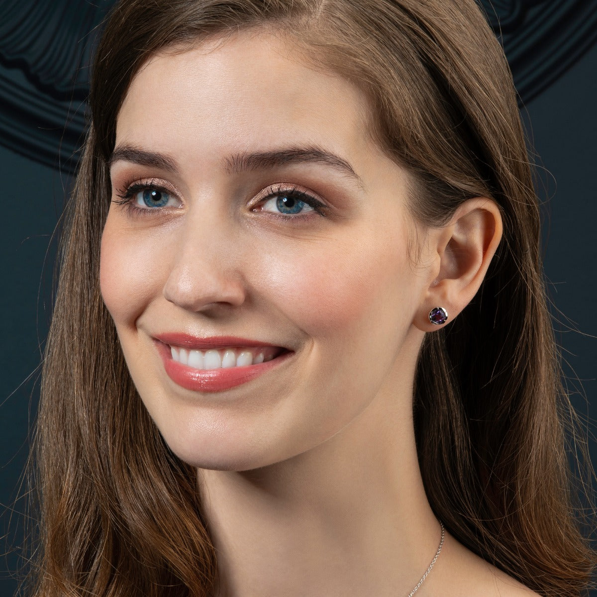 Large Round Amethyst Stud Earrings in Sterling Silver