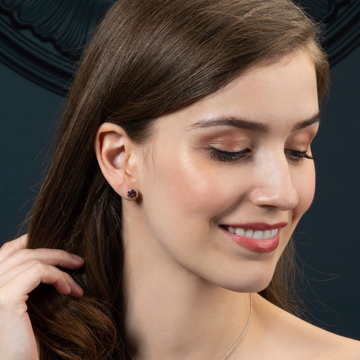 Large Round Amethyst Stud Earrings in Sterling Silver