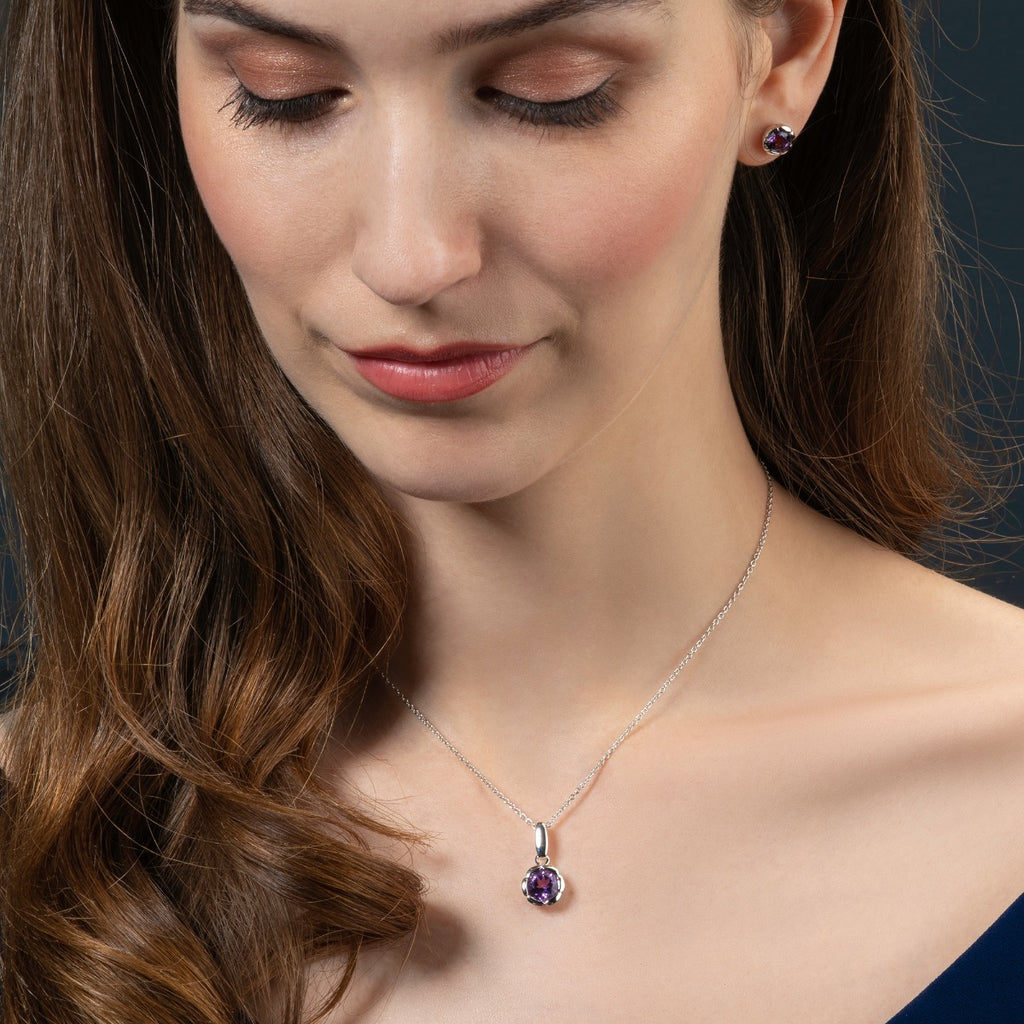 Round Amethyst Pendant Necklace in Sterling Silver