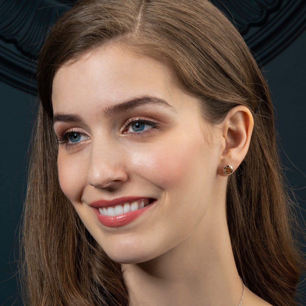 Large Round Citrine Stud Earrings in Sterling Silver