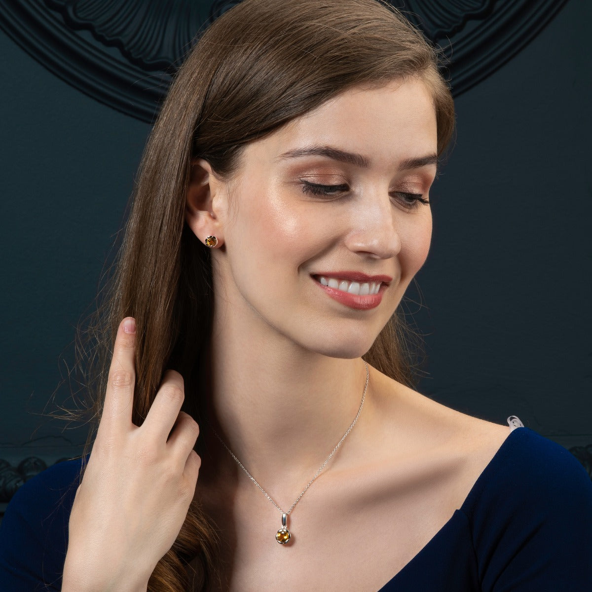 Round Citrine Pendant Necklace in Sterling Silver