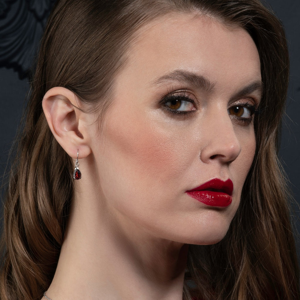 Pear Shaped Garnet Drop Earrings in Sterling Silver
