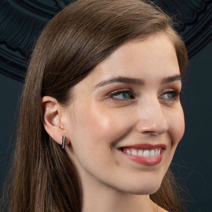 Sterling Silver Black And White Hoop Earrings