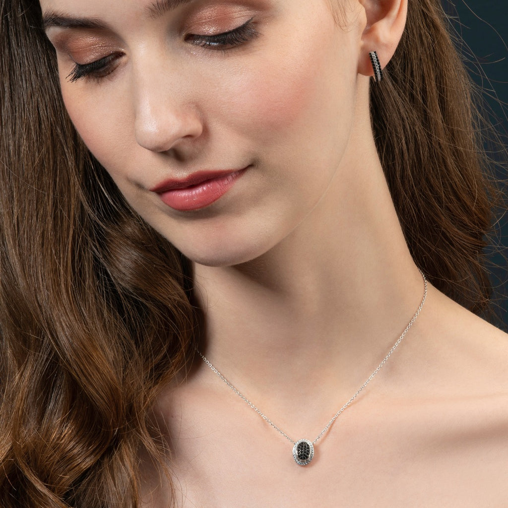 Sterling Silver Black and White Reversible Pendant Necklace