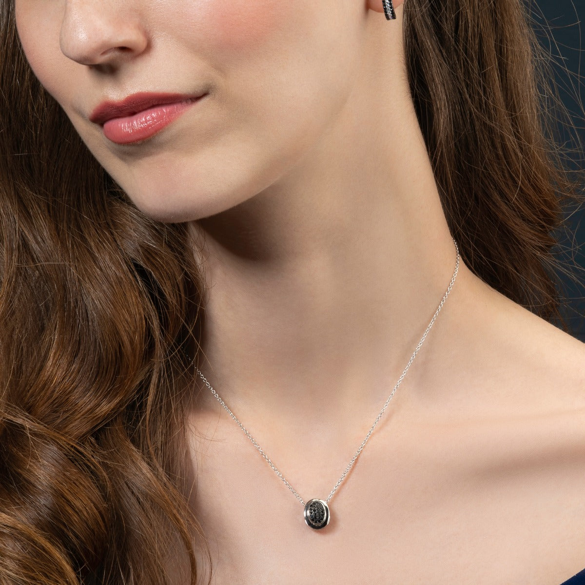 Sterling Silver Black and White Reversible Pendant Necklace