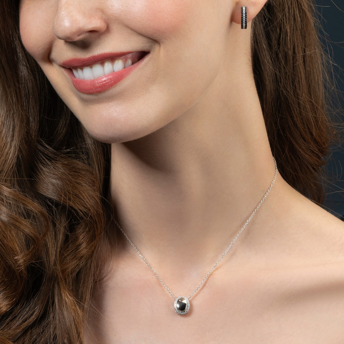 Sterling Silver Black and White Reversible Pendant Necklace
