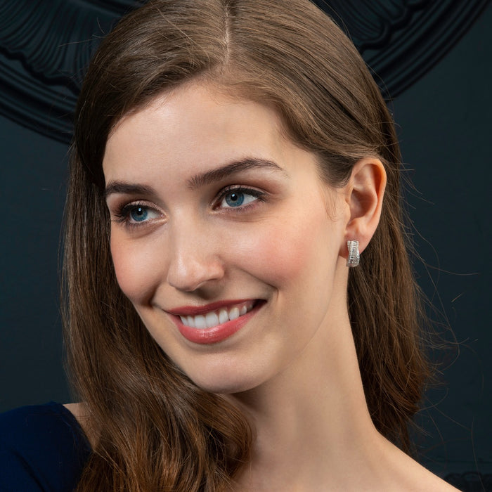 Sterling Silver Hoop Earrings with Baguette Cut Cubic Zirconia Stones