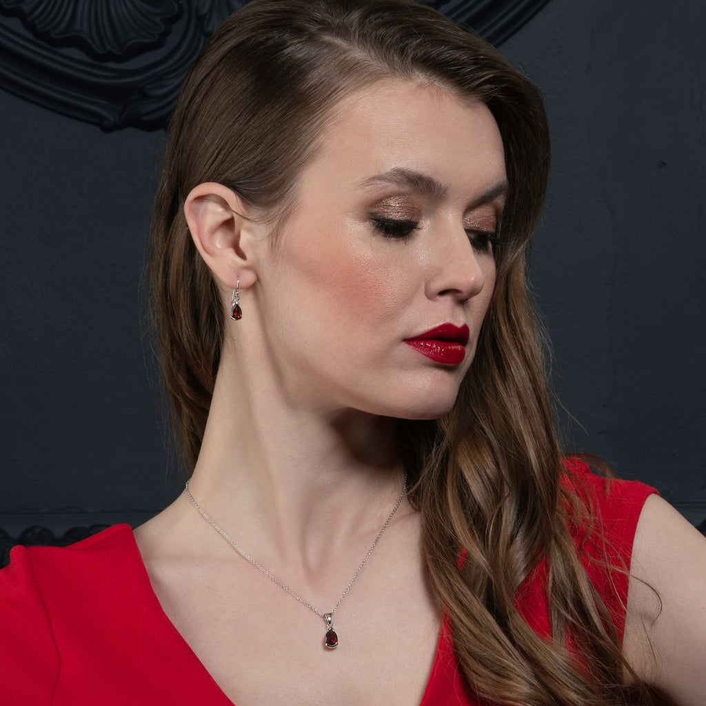 Pear Shaped Garnet Drop Earrings in Sterling Silver