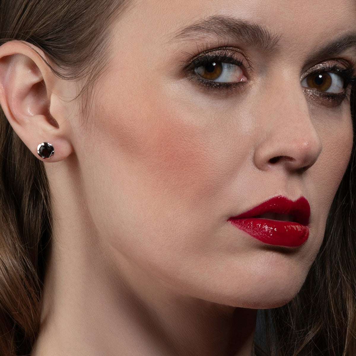 Large Round Smoky Quartz Stud Earrings in Sterling Silver