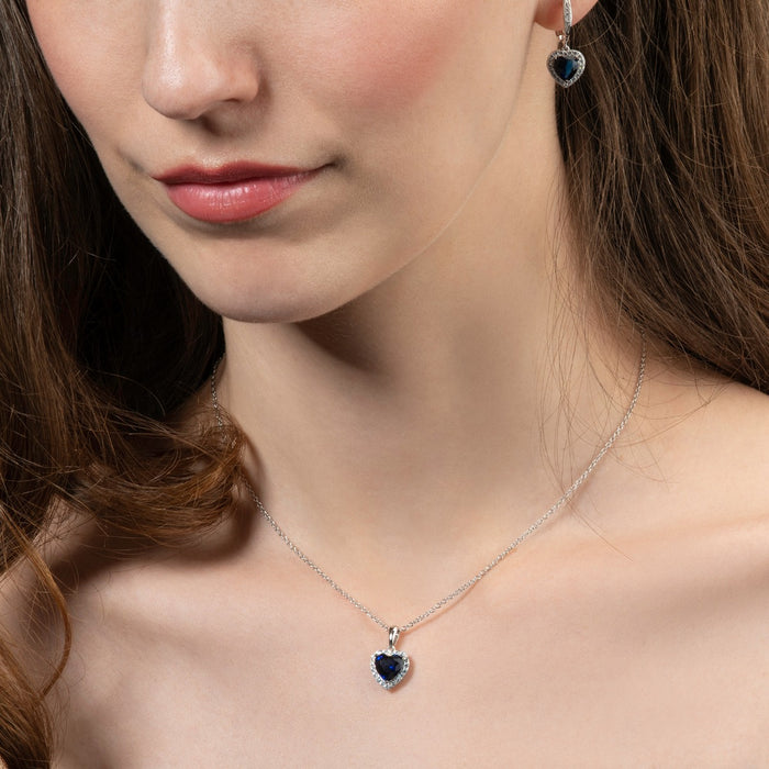 Sterling Silver Dark Blue Heart Pendant Necklace