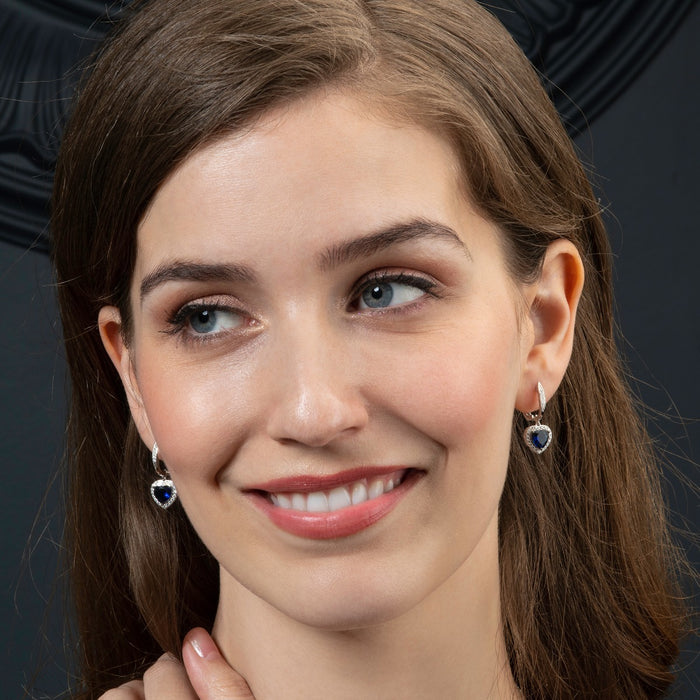 Sterling Silver Dark Blue Heart Drop Earrings