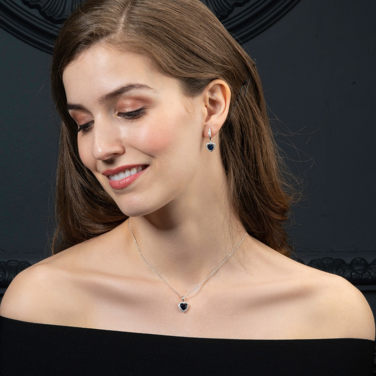 Sterling Silver Dark Blue Heart Pendant Necklace