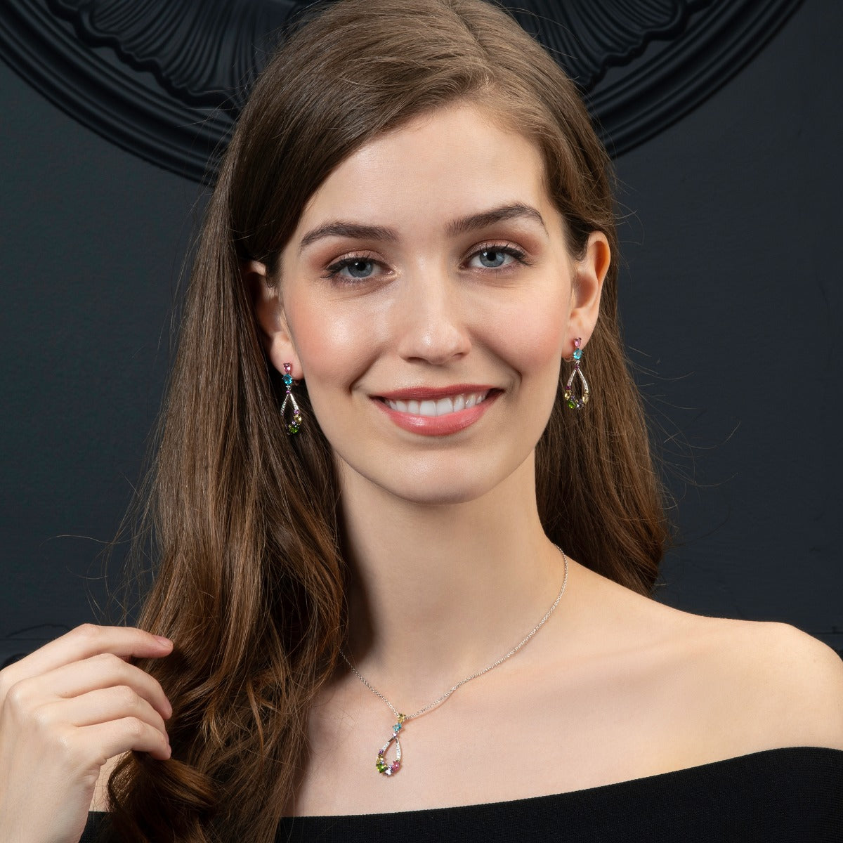 Sterling Silver Colourful Drop Pendant Necklace