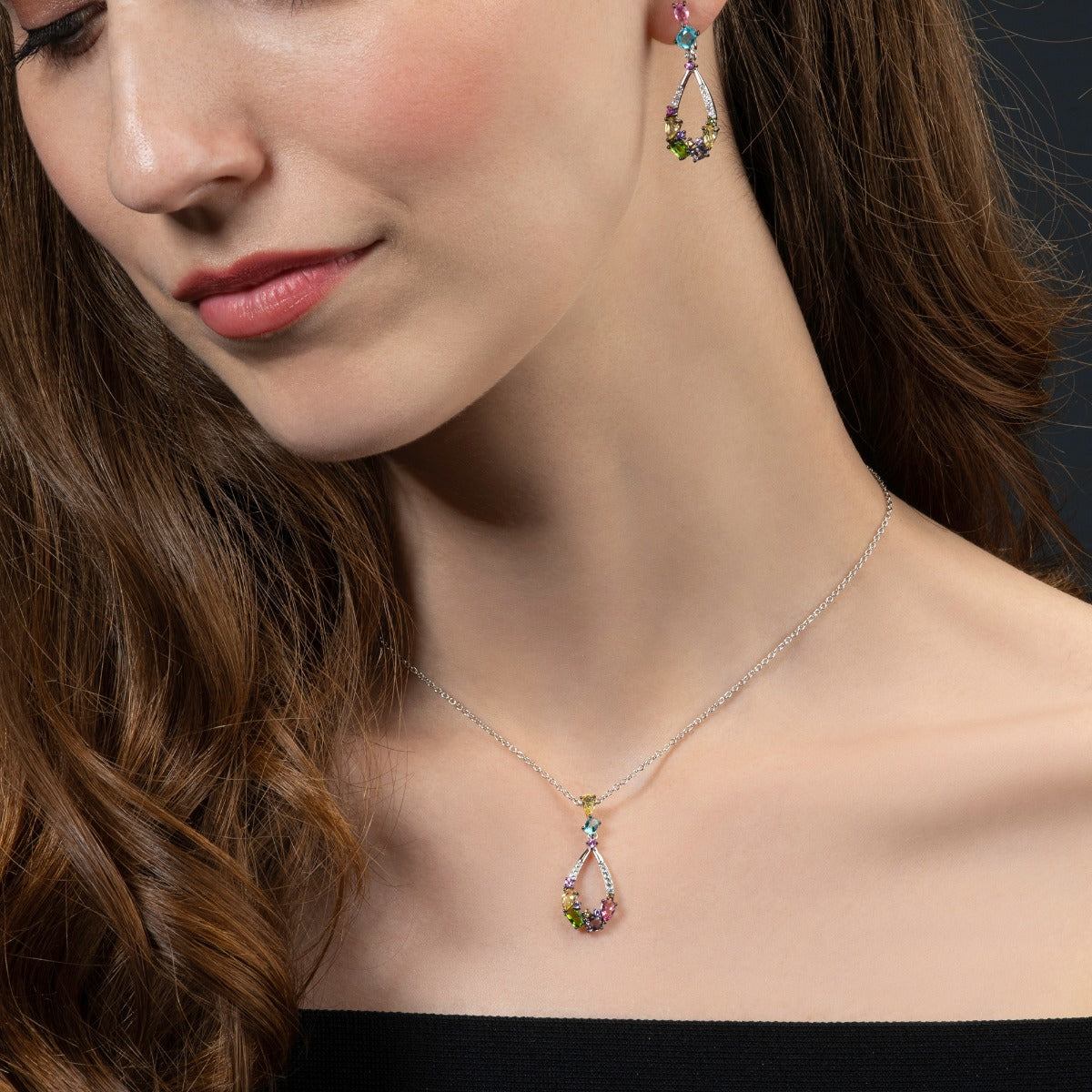 Sterling Silver Colourful Drop Pendant Necklace