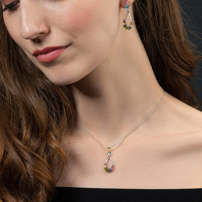 Sterling Silver Colourful Drop Pendant Necklace