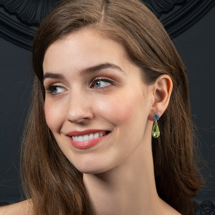 Sterling Silver Mismatched Blue And Green Long Earrings