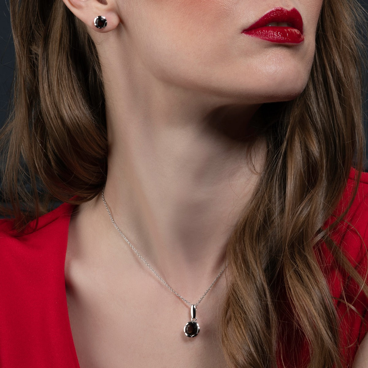 Round Smoky Quartz Pendant Necklace in Sterling Silver