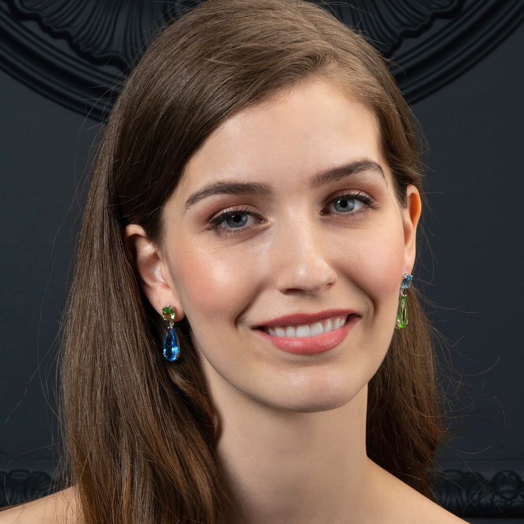Sterling Silver Mismatched Blue And Green Long Earrings