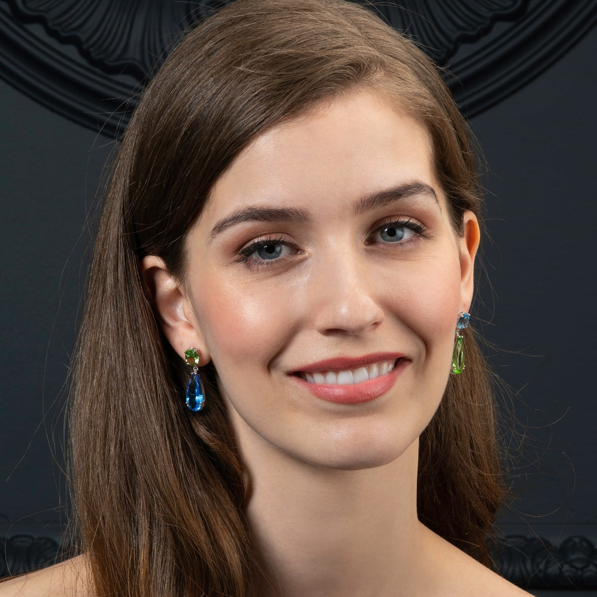 Sterling Silver Mismatched Blue And Green Long Earrings