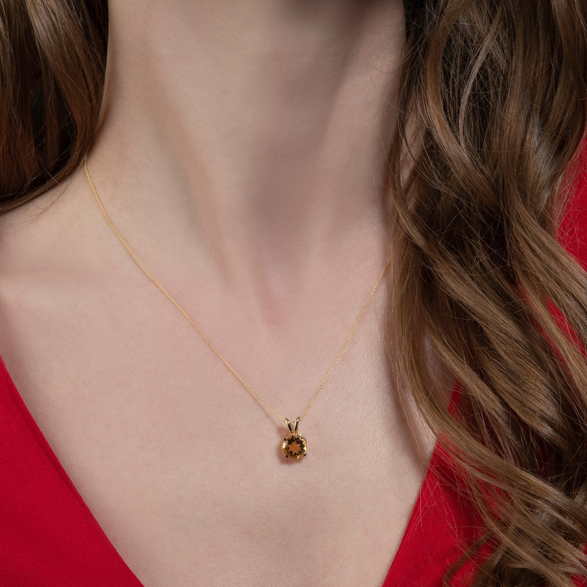 1.60ct Solitaire Citrine Pendant Necklace In 9K Yellow Gold