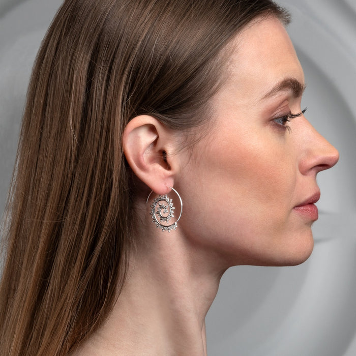 Vintage Swirl Spiral Hoop Earrings in 925 Sterling Silver