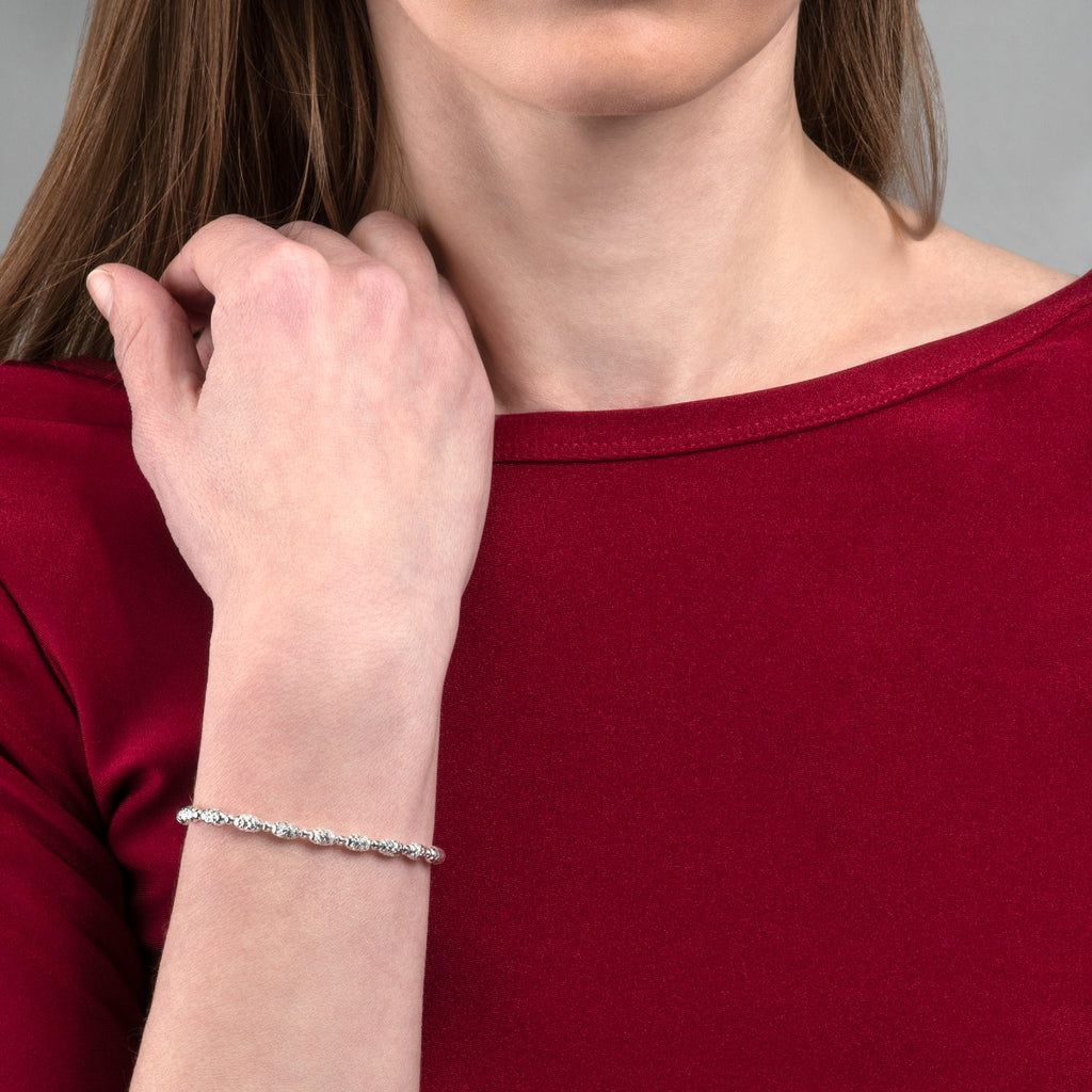 Ladies Sterling Silver Bracelet with Diamond Cut Beads
