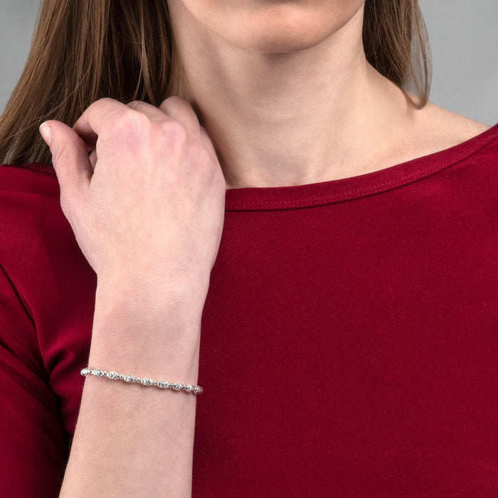 Ladies Sterling Silver Bracelet with Diamond Cut Beads