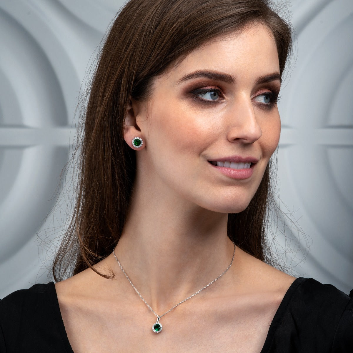 Sterling Silver Round Green Halo Stud Earrings