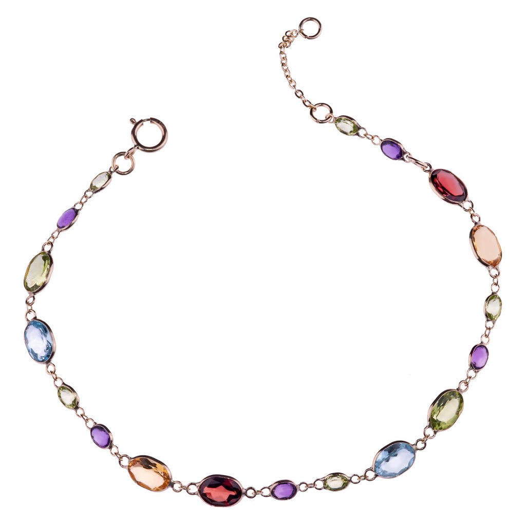 Multi Coloured Natural Gemstone Bracelet in 9K Yellow Gold