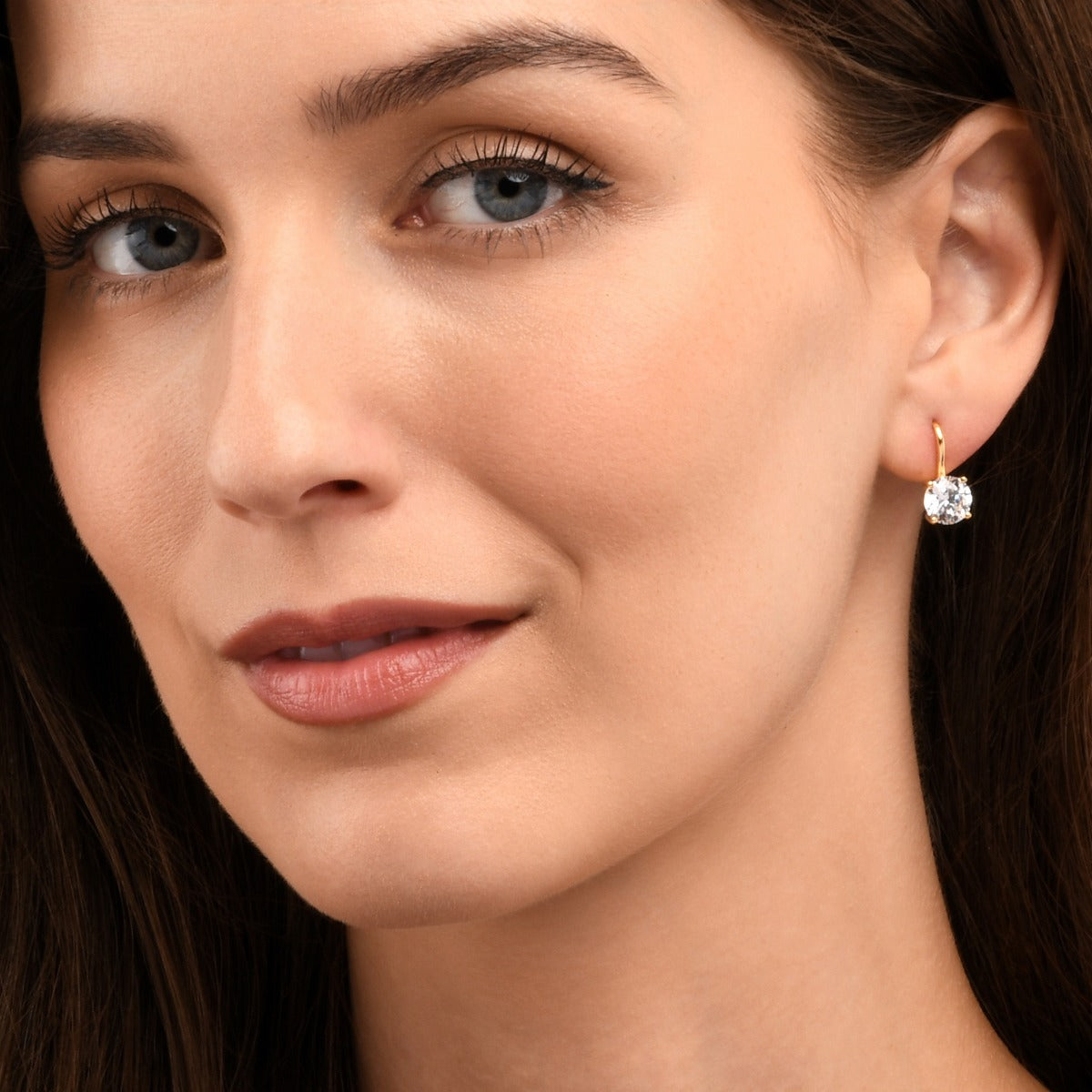 Gold Plated Sterling Silver Zirconia Drop Earrings 8mm Round Zirconia