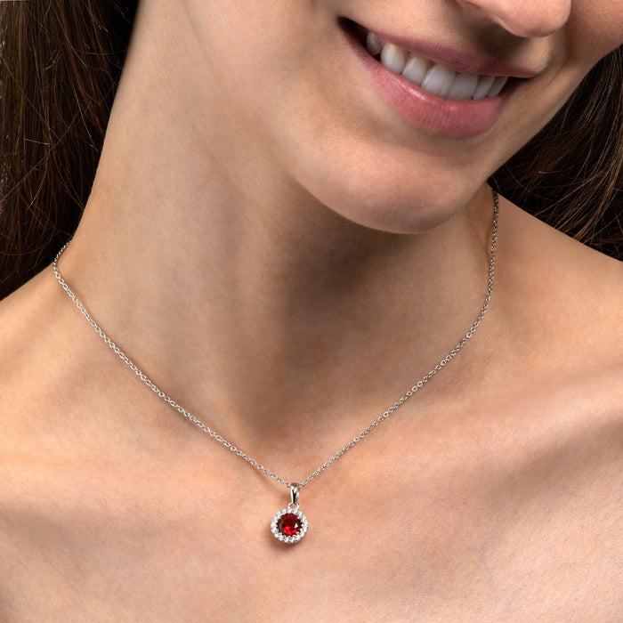 Sterling Silver Red Halo Pendant Necklace