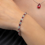 tennis bracelet with ruby red stones for women in 925 sterling silver
