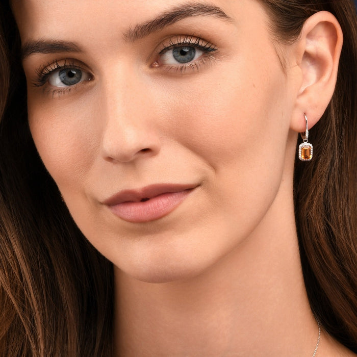 Citrine & Diamond Earrings 2.10ct Citrine 9K White Gold