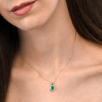Emerald Pendant Necklace with 0.22ct Diamonds 18K White Gold